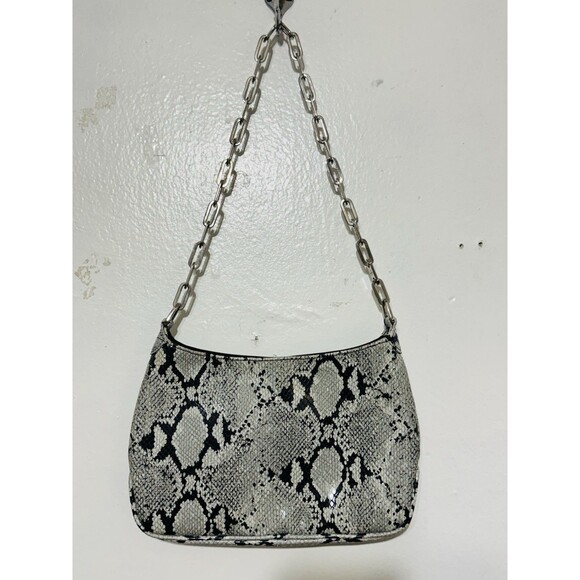 Vintage 90s Nine West Silver Chain Strap Mini Shoulder Bag Python Print - Picture 2 of 7